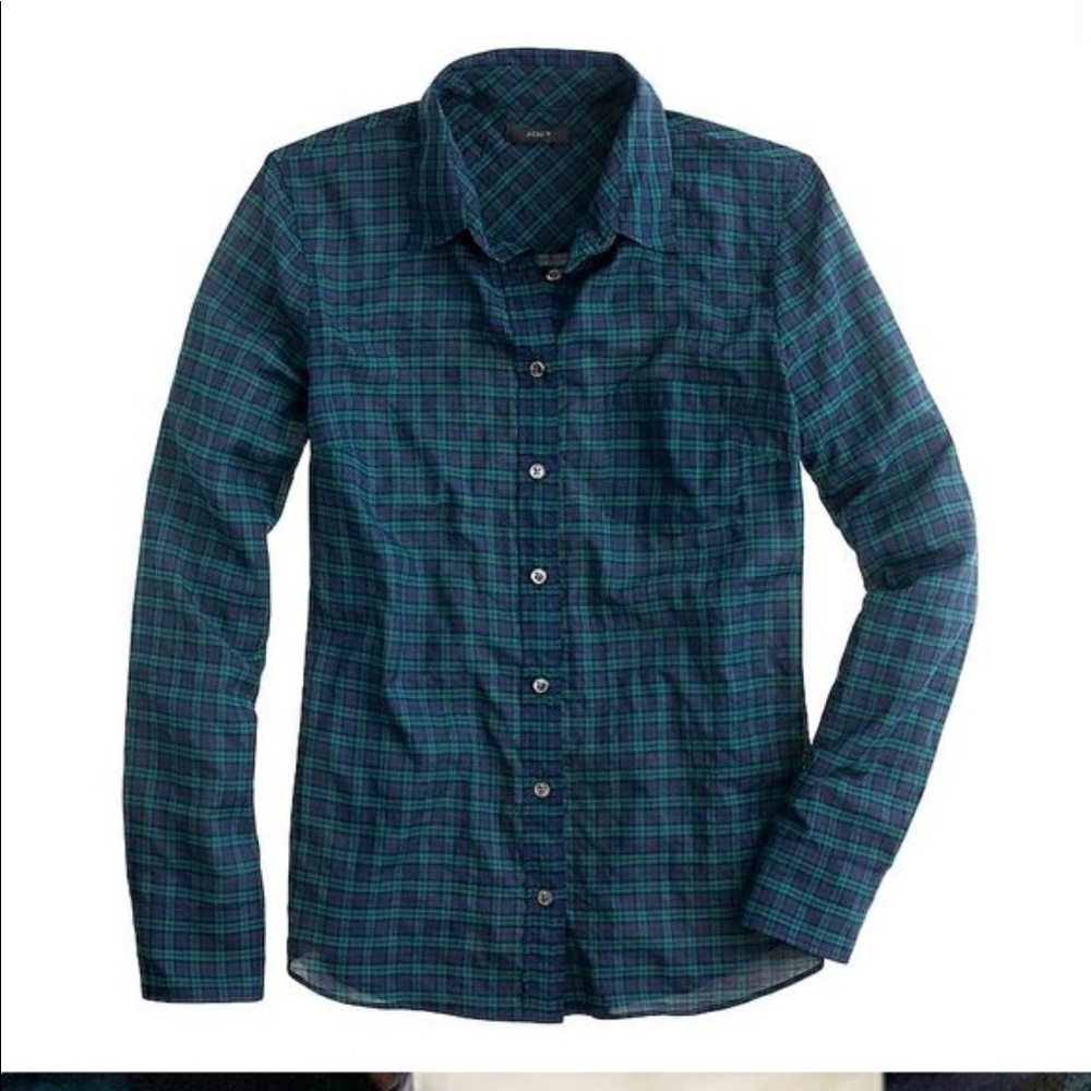 ✨ J. Crew Crinkle Boy Shirt Black Watch Plaid ✨